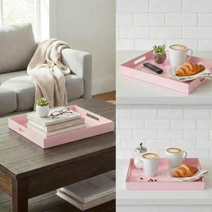 Set of 2 Pink Plastic Serving Trays for Ottoman Coffee Table