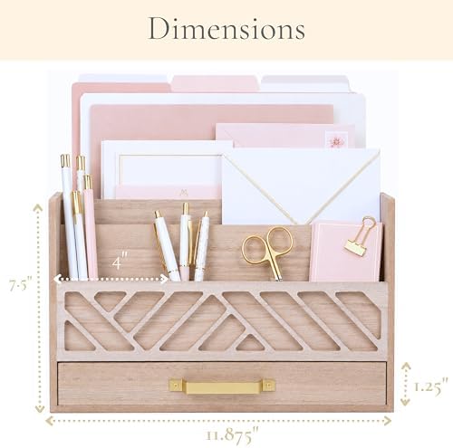 BLU MONACO | Wooden Mail Organizer with Drawer and Gold Handle