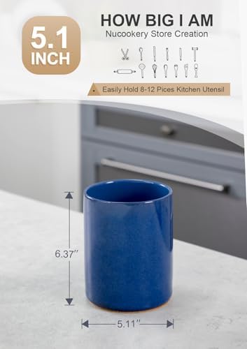 Nucookery Ceramic Kitchen Utensil Holder for Countertop, 6.4" Royal