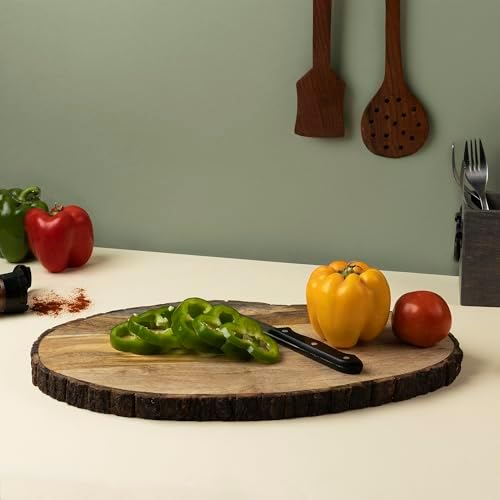 GoCraft Oval Wooden Serving Platter with Tree Bark Edges – Mango Wood
