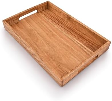 Samhita Acacia Wood Serving Tray with Handles,Wooden Tray, Snack Tray