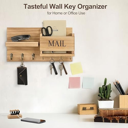 Wall Mount Mail Organizer – Key Holder with Shelf, Letter Holder &
