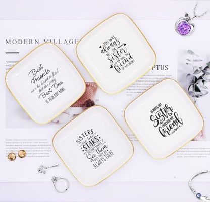 Soul Sisters Gifts,Sister Themed Ceramic Ring Holder Dish Jewelry Tray