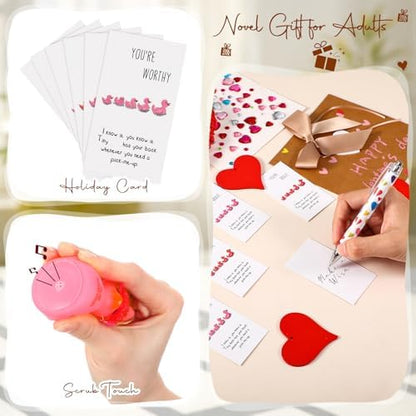 Liliful 24 Sets Pink Red Rubber Ducks with Knit Hat Sunglasses Card
