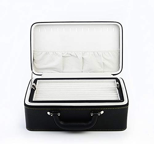 Oirlv Large 3-Layer Jewelry Travel Case with Removable Trays, Black