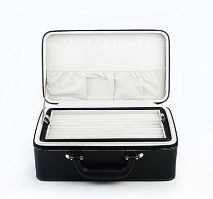 Oirlv Large 3-Layer Jewelry Travel Case with Removable Trays, Black