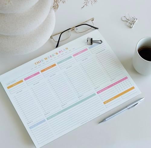 ThreeKin Weekly Planner - Premium 52-Sheet Tear-Off Notepad