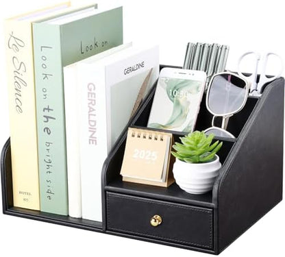 GORESE PU Leather Desk Organizer, File Organizer with Drawer and 4