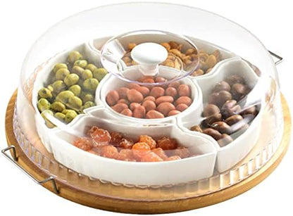 yarlung Ceramic Divided Serving Dishes Platter with Clear Lid, 11 Inch