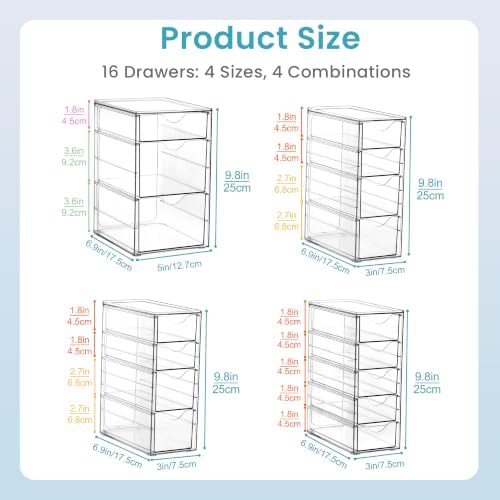 Vtopmart 4 Set Acrylic Desk Organizer with 16 Drawers for Office