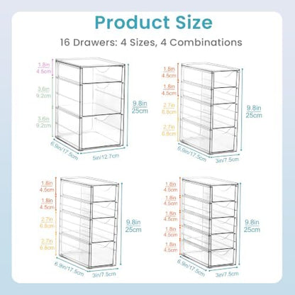 Vtopmart 4 Set Acrylic Desk Organizer with 16 Drawers for Office