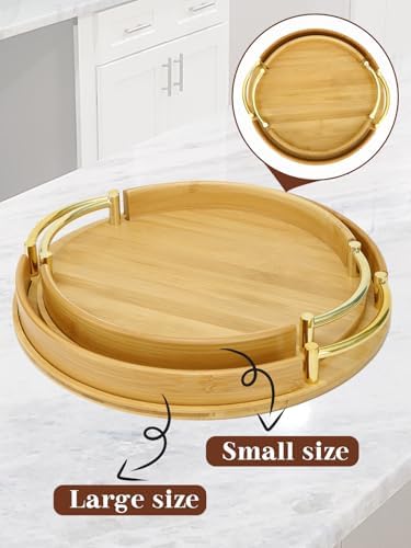 JUPELI 11.8′′ Round Bamboo Serving Tray with Handles – Decorative