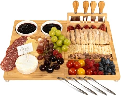 eleganlife Charcuterie Boards Set with Knives, Bamboo Cheese Board