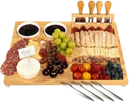 eleganlife Charcuterie Boards Set with Knives, Bamboo Cheese Board