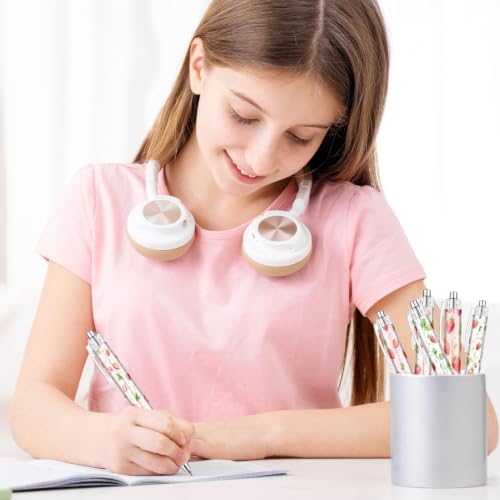 Strawberry Pens Set of 6, Black Ink Ballpoint Pens for Summer Gifts