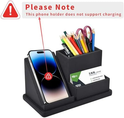 Pu Leather Desk Pen/Pencil Organizer Multi-Function Cell Phone/Remote