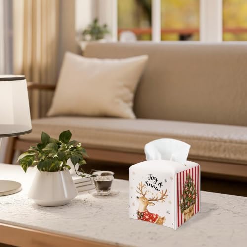 Joy & Snow Christmas Tissue Box Cover, Reindeer Home Kitchen Tissue