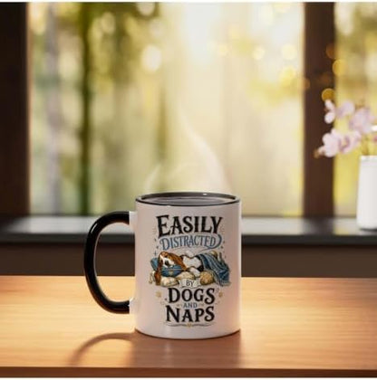 Easily Distracted By Dogs And Naps Gifts Ceramic Mug, Black/White
