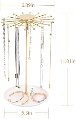AmaQueen Rotating Necklace Hanger Organizer Tree with Jewelry Tray