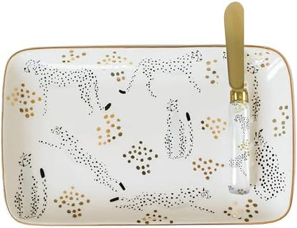 Mary Square Goldfoil Cheetah Animal Print 8 x 6 Ceramic Stoneware
