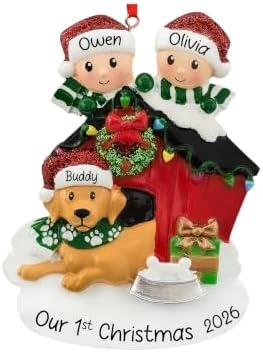 Personalized Couple with Dog Christmas Ornament 2026 | Family of 2