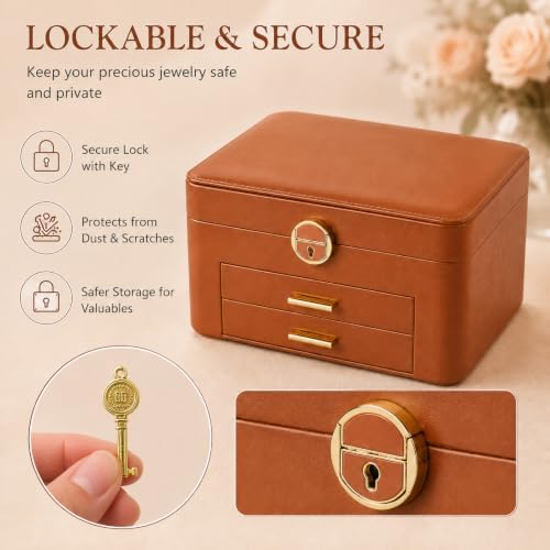 Large Jewelry Box for Women, 3-Layer Organizer with 2 Drawers