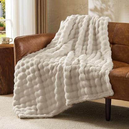 BEDELITE Beige Linen 3D Fleece Bubble Throw Blanket for Couch, 50x60