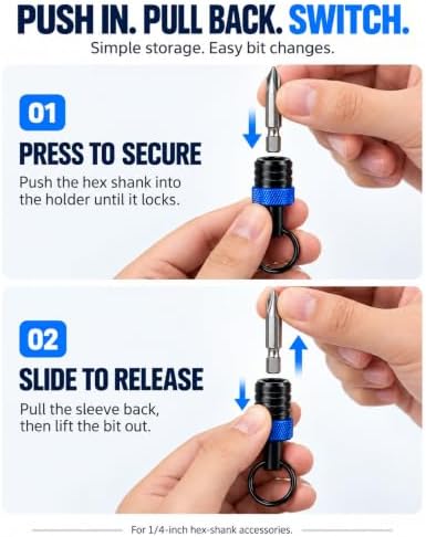 6pcs Bit Holder Keychain with Clip for 1/4" Hex Shank, Gift for Men