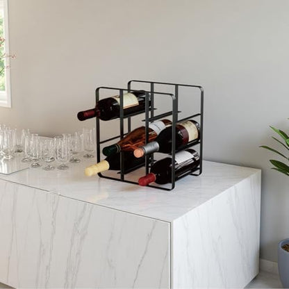 Buruis 9-Bottle Countertop Wine Rack, Cube Metal Wine Holder, Black