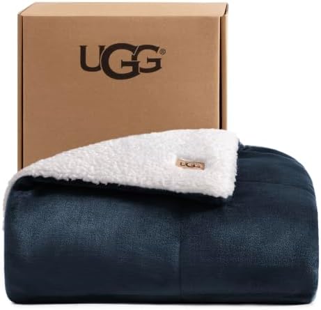 UGG Nita Throw Blanket, Reversible Plush Fleece, 50" x 70", Navy Blue