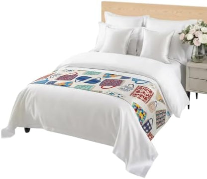Ceramic Mugs Bed Runners for Cal King Size Bed, Decorative Bed Runner