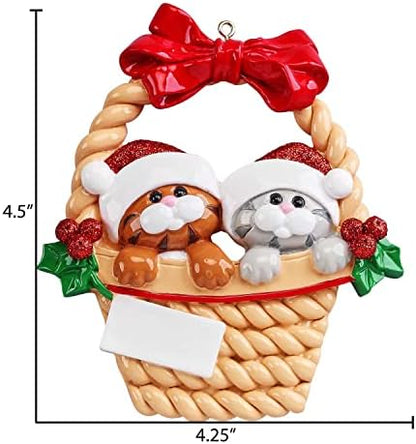 Personalized Cat Ornament 2026, Kitty Couple in Basket