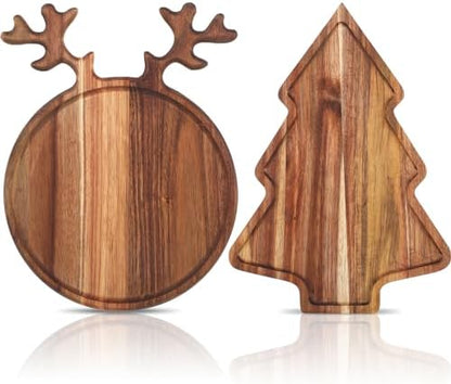 Umigy 2 Pcs Christmas Charcuterie Board Acacia Wood Cutting