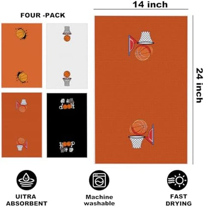 4 Pcs Basketball Hand Towels, Basketballs Gifts Reusable Dish Towels