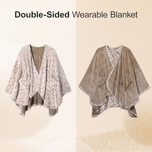 Bcareself Double-Sided Wearable Blanket Ultra Soft Flannel Shawl
