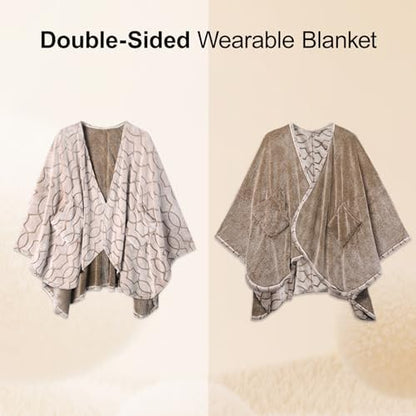 Bcareself Double-Sided Wearable Blanket Ultra Soft Flannel Shawl