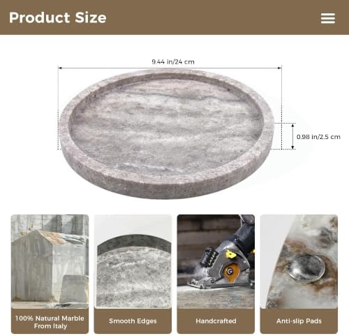 Round Marble Vanity Tray, Gray Travertine,Natural Marble Stone