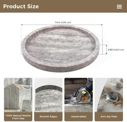 Round Marble Vanity Tray, Gray Travertine,Natural Marble Stone