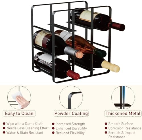 Buruis 9-Bottle Countertop Wine Rack, Cube Metal Wine Holder, Black