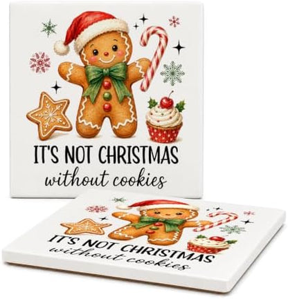 2 Pcs It's Not Christmas Without Cookies Ceramic Coasters Gifts