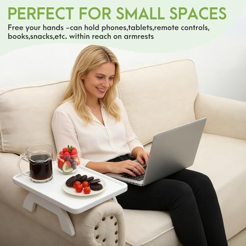 SINWANT Couch Arm Table,Bamboo Couch Arm Tray Clip on Sofa