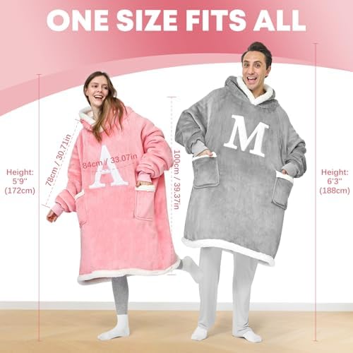 Wearable Blanket Hoodie Personalized Gifts for Women with Letter A-Z