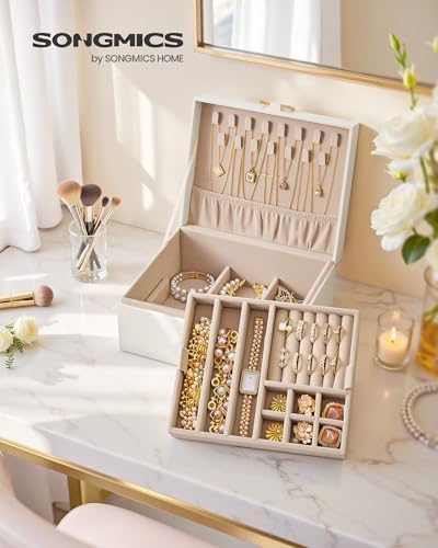 SONGMICS 2-Layer Jewelry Box, Jewelry Organizer with Handle, Removable
