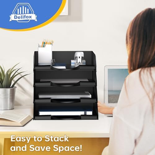 4 Pack Stackable Paper Trays for Letter Documents, Desktop File