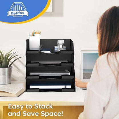 4 Pack Stackable Paper Trays for Letter Documents, Desktop File