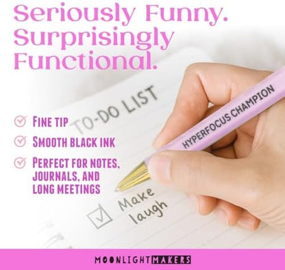Moonlight Makers Set of 5 Ballpoint Pens Black Ink, ADHD Girlie