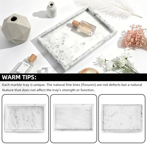 Yew & Tulip Natural Marble Vanity Tray, Nature White Marble with Spots