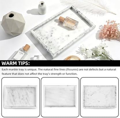 Yew & Tulip Natural Marble Vanity Tray, Nature White Marble with Spots
