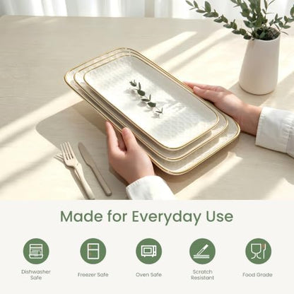 Kassel Gold Rim Ceramic Serving Platter 16”/14”/12” Decorative White