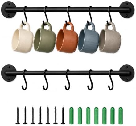 Wall Mounted Coffee Mug Holder, 2 Pack Coffee Cup Rack with 10